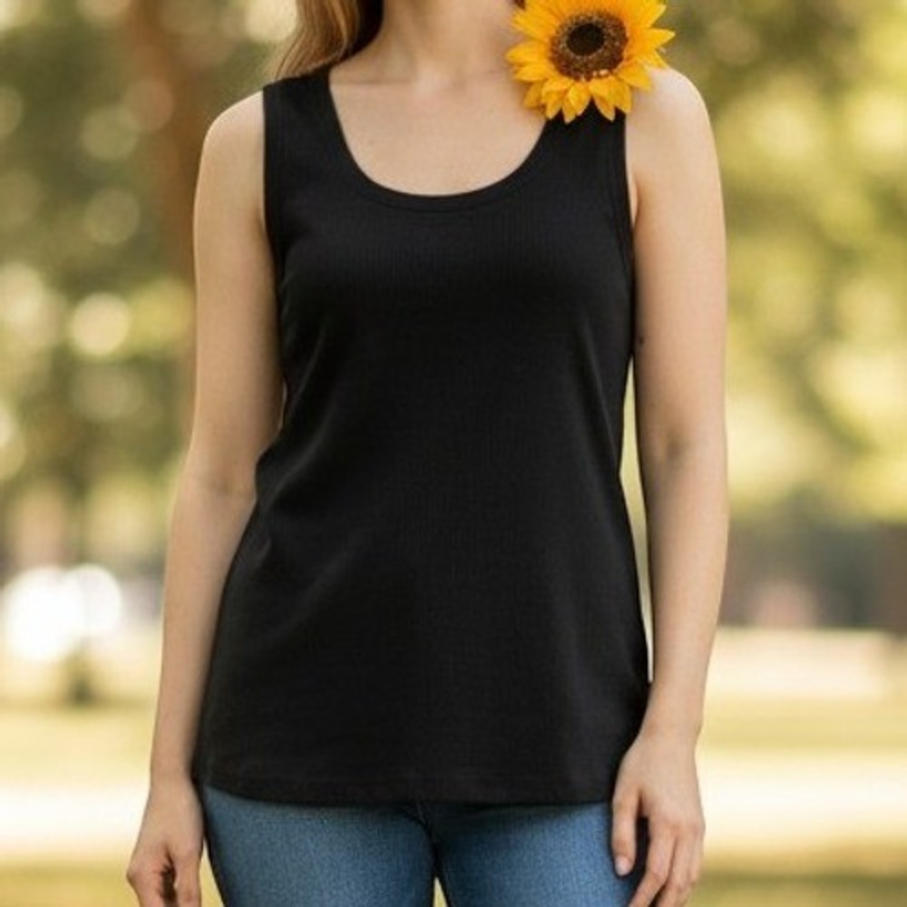 LOFT Ribbed Tank Top Large Black NEW Sleeveless Scoop Neck Essential